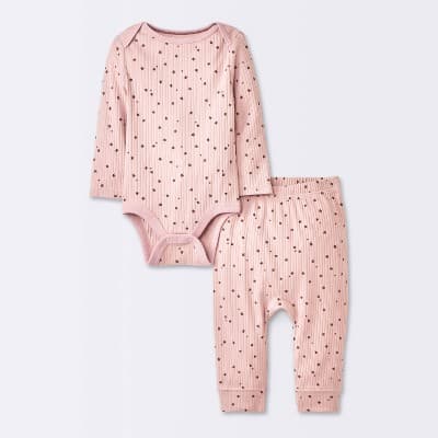 Baby Girls' 2pc Stars Wide Ribbed Long Sleeve Top & Pants Set - Cloud Island™ Pink 3-6M