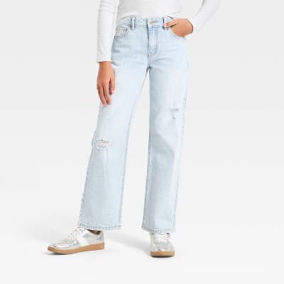 Girls' High-Rise Straight Leg Jeans - art class™ Light Blue Wash 5