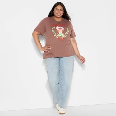 Women's Strawberry Shortcake Berry Sweet Short Sleeve Graphic T-Shirt - Brown 2X
