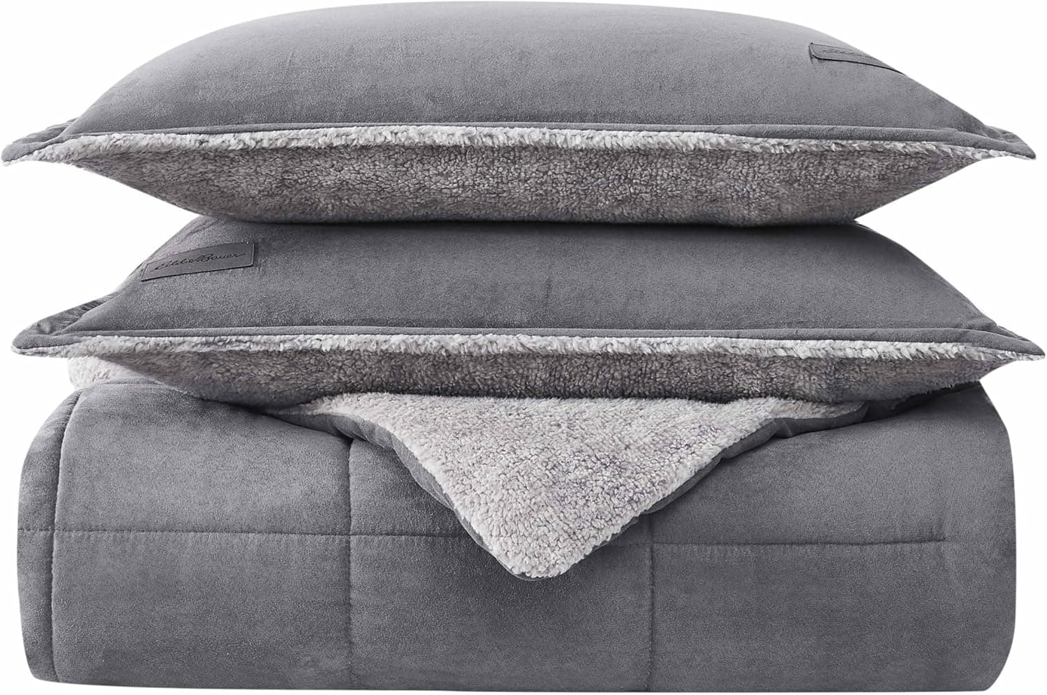 Eddie Bauer - Queen Comforter Set, Microsuede Bedding with Soft Sherpa Reverse, 3 Piece Bed Set with Matching Pillowcases (Sherwood Grey)