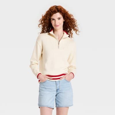 Women's Americana Collared Pullover Sweater - Universal Thread™ Cream XL