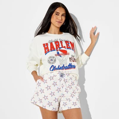 Women's Star Harlem Globetrotters Graphic Pull-On Shorts - Off-White S