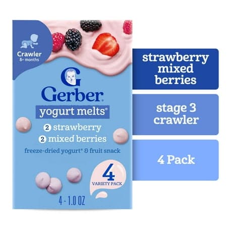 Gerber Snacks for Baby Yogurt Melts, Strawberry & Mixed Berry Variety Pack, 1 oz Bag, 4 count