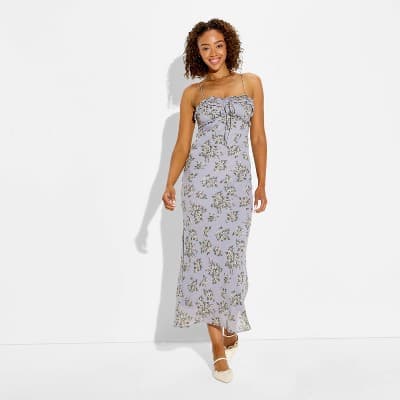 Women's Sleeveless Maxi Empire Waist Dress - Wild Fable™ Gray Floral XXS