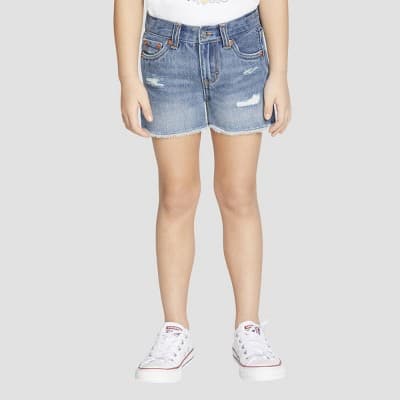 Levi's® Girls' Girlfriend Jean Shorts - Distressed Medium Wash 4: Heavyweight Denim