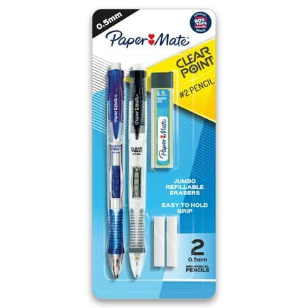 Paper Mate Clearpoint Mechanical Pencils Starter Set, HB #2 Lead, 0.5mm. 2 Count
