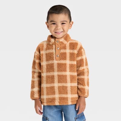 Toddler Boys' Faux Shearling Mock Neck Pullover Sweatshirt - Cat & Jack™ Brown 4T