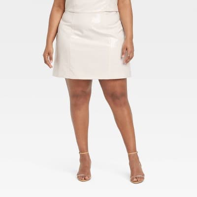 Women's Sequin Mini A-Line Skirt - A New Day™ Cream 20: Recycled Polyester, Back Zipper, Woven Fabric