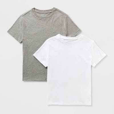 Boys' 2pk Short Sleeve Basic T-Shirt - Cat & Jack™ White/Heather Gray L