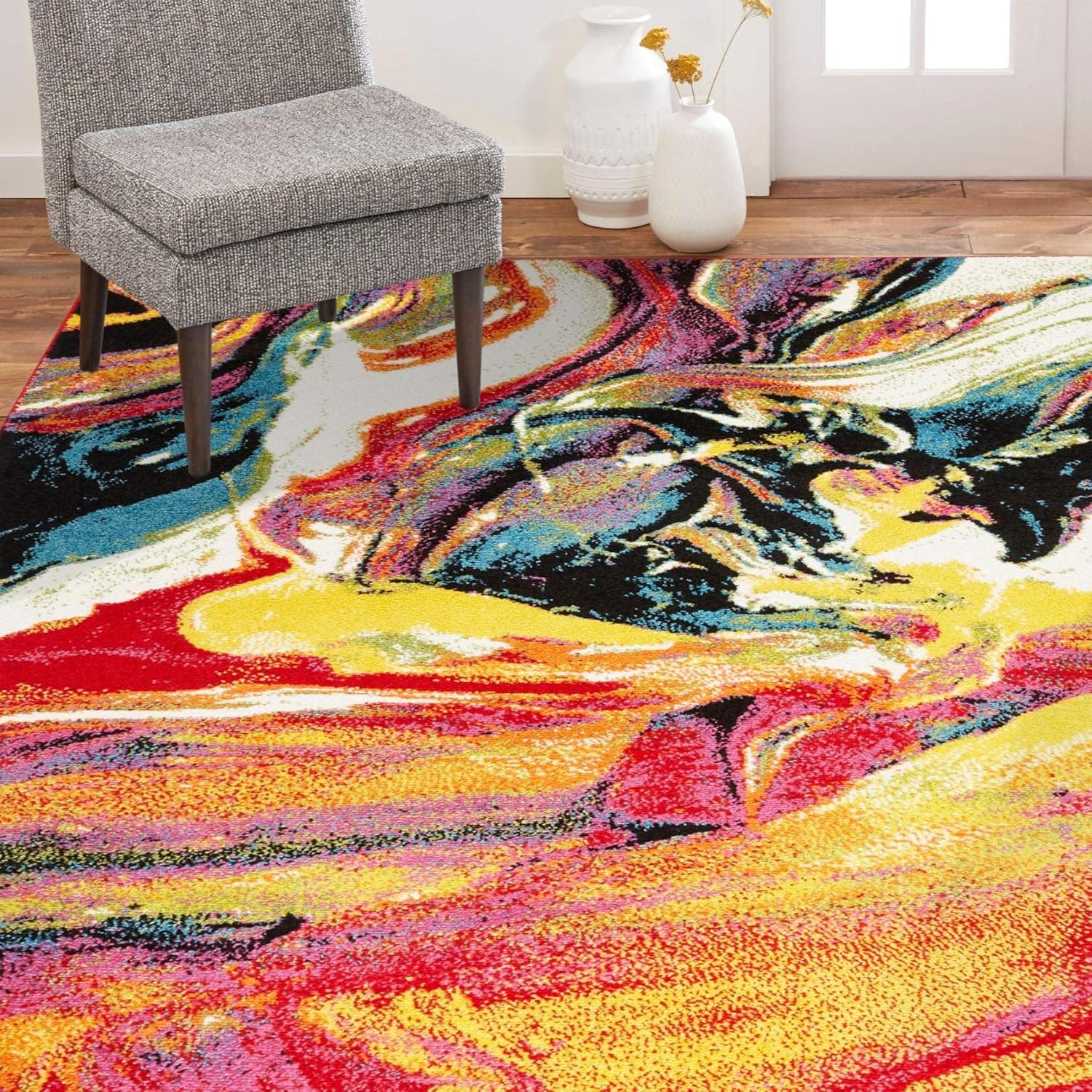 Home Dynamix Splash Avant Area Rug 5'2"x7'2, Abstract White/Pink/Yellow/Blue