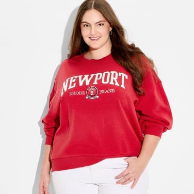 Women's Newport Graphic Pullover Sweatshirt - Cherry Red 3X