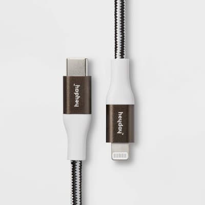 4' Lightning to USB-C Braided Cable - heyday™ Gunmetal/Black/White: Male-To-Male Connection