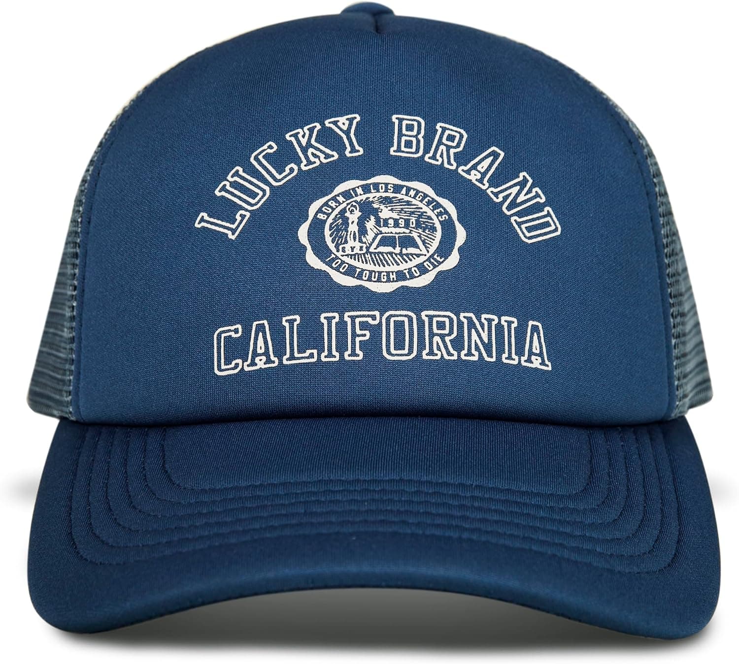 Lucky Brand Collegiate Trucker Hat | Snapback | Adjustable | Mesh Back | Retro | Dad Hat | Baseball Cap | Golf | Fishing | Mens | Womens | 5 Panel Design | American Heritage - Blue