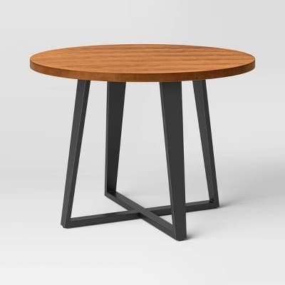 42" Rowan Mixed Material Round Dining Table Natural Wood/Black Metal - Threshold™