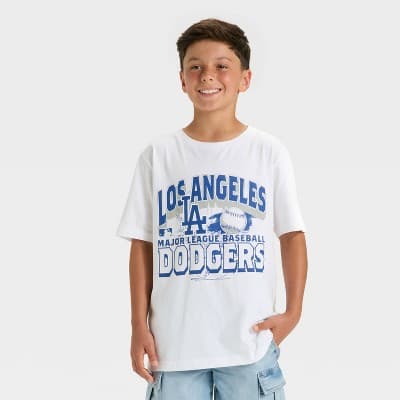 Boys' Los Angeles Dodgers Short Sleeve Oversized Graphic T-Shirt - White XL