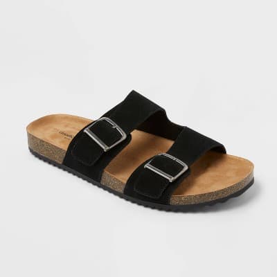 Men's Saul Suede Two Band Sandals - Goodfellow & Co™ Black 9: Slip-On, Contoured Footbed, Open Toe