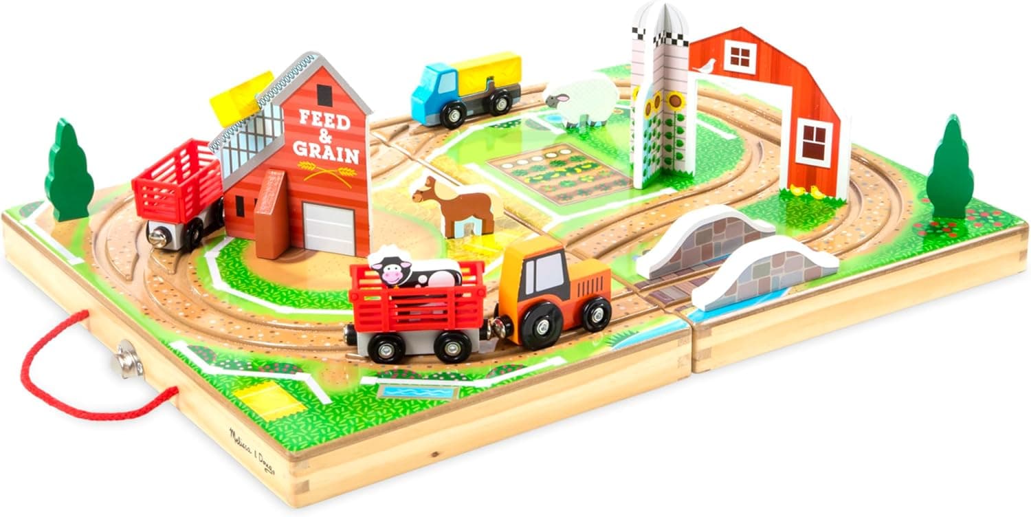 Melissa & Doug Wooden Take-Along Farm Playset - 17 Pieces
