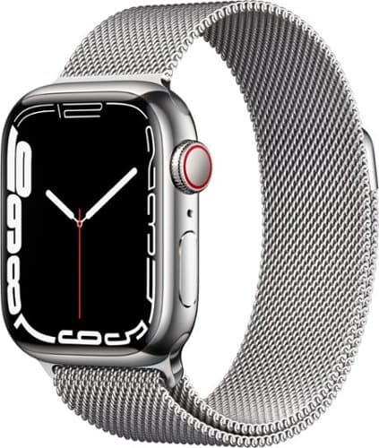 Geek Squad Refurbished Apple Watch Series 7 (GPS + Cellular) 41mm Silver Stainless Steel Case with Silver Milanese Loop - Silver - (2021)