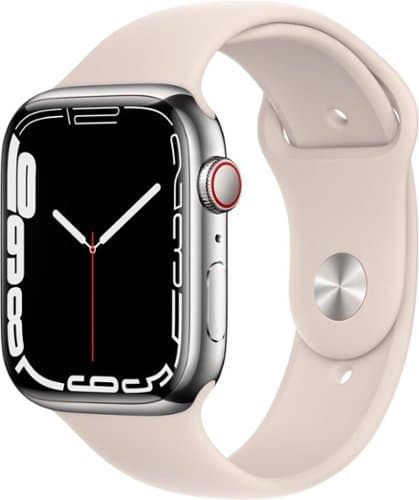 Geek Squad Refurbished Apple Watch Series 7 (GPS + Cellular) 45mm Stainless Steel Case with Starlight Sport Band - Silver - (2021)