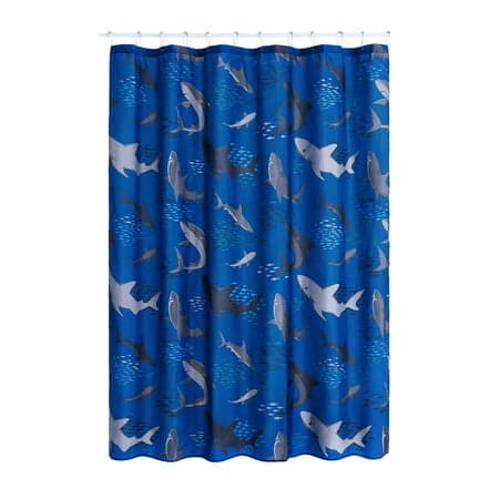 Your Zone Kids Navy Shark Shower Curtain with Hooks