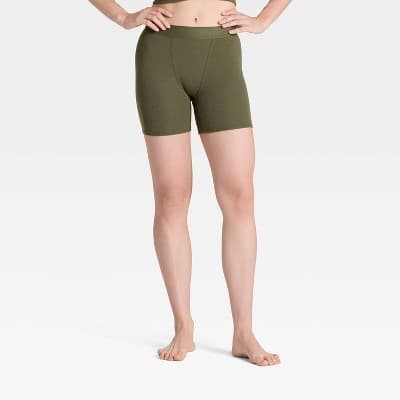 Women's Cotton Blend Ribbed Boxer Briefs - Auden™ Moss Green XS