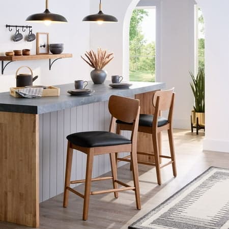Better Homes & Gardens Greyson Counter Height Stools, Black Faux Leather Seat, Set of 2