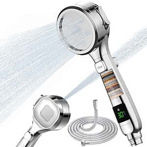 Alupssuc LED Handheld Shower Head with Temperature Display - $11