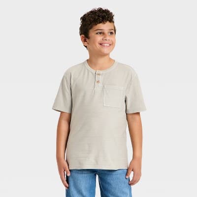 Boys' Short Sleeve Relaxed Fit Henley T-Shirt - Cat & Jack™ Oatmeal S
