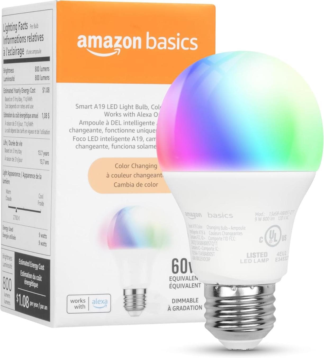 Smart Color-Changing LED Bulb by Amazon Basics