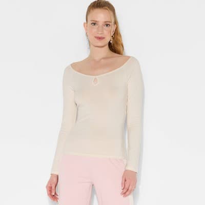 Women's Slim Fit Long Sleeve Keyhole T-Shirt - Wild Fable™ Off-White M