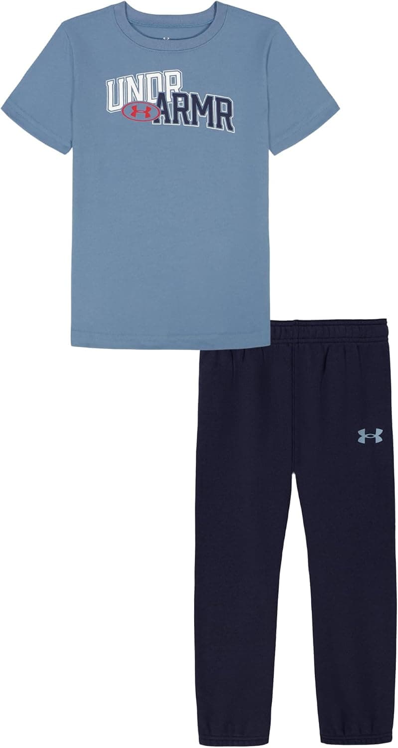 Under Armour Boys' 2-piece Short Sleeve Graphic T-Shirt and Joggers Set, Blue Smoke, 4T