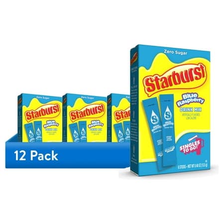 (12 pack) Starburst Zero Sugar Singles-to-Go Powdered Drink Mix, Blue Raspberry, 6 Count Packets