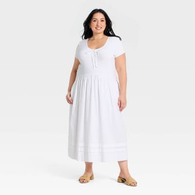Women's Western Cap Short Sleeve Maxi A-Line Dress - Universal Thread™ White 3X