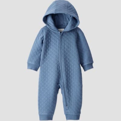 Little Planet By Carter's Organic Baby Boys' Quilted Hooded Jumpsuit - Blue 3M
