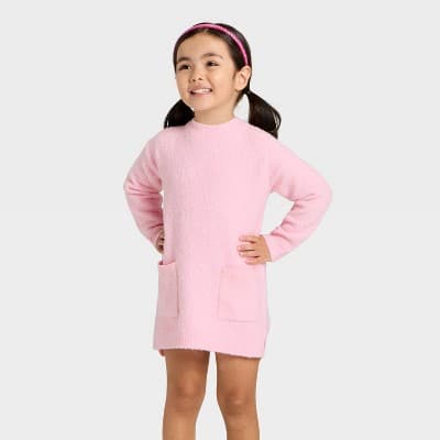 Toddler Girls' Long Sleeve Crewneck Dress - Cat & Jack™ Light Pink 2T