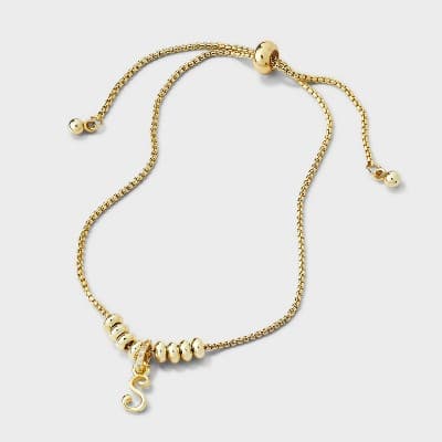 14k Gold Dipped Letter "S" Twist Initial with Cubic Zirconia Bail Bolo Bracelet - A New Day™ Gold