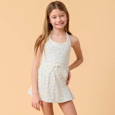 Blogilates Girls' Mommy & Me Game Set Match Dress - White Floral Print M