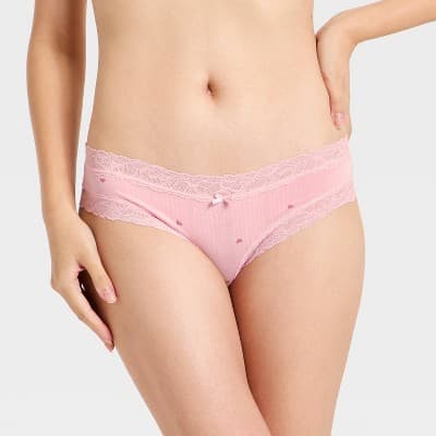Women's Modal Blend Cheeky Underwear with Lace - Auden™ Blush Heart Print XS