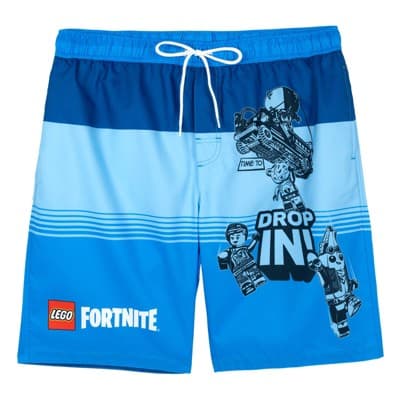 LEGO Fortnite Men's Graphic Swim Shorts with Drawstring and Elastic Waist Peely Blue Large