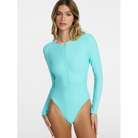 No Boundaries Bright Palms Cutout One-Piece Swimsuit with Long Sleeves, Women's XXS-XXL