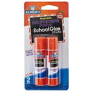 2-Pack Elmer's Disappearing Purple Washable School Glue Sticks for $0.50