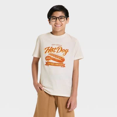 Boys' Short Sleeve Hot Dog Graphic T-Shirt - Cat & Jack™ Cream M