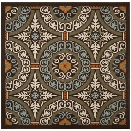 SAFAVIEH Veranda Durga Geometric Indoor/Outdoor Area Rug, 6'7" x 6'7" Square, Chocolate/Aqua