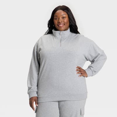 Women's French Terry Pullover Mockneck Sweatshirt - Ava & Viv™ Heather Gray 2X