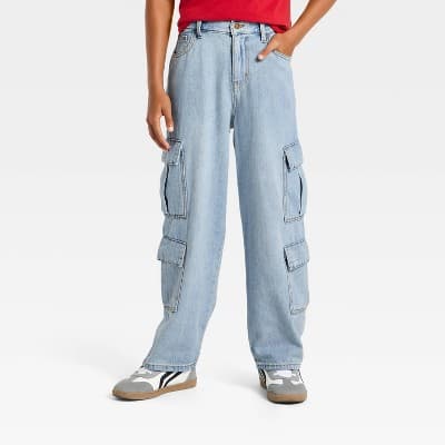 Boys' Baggy Cargo Jeans - art class™ Light Wash 14