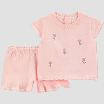 Carter's Just One You® Baby Girls' 2pc Tulip Sweater Shorts Set - Pink 24M