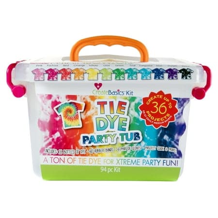 Create Basics Tie Dye Party Tub with 18 Pre-Filled Bottles, Dye Refill Packs and Accessories