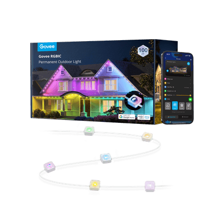 Govee 100ft RGBIC Permanent Outdoor Lights with 72 Lights, White version