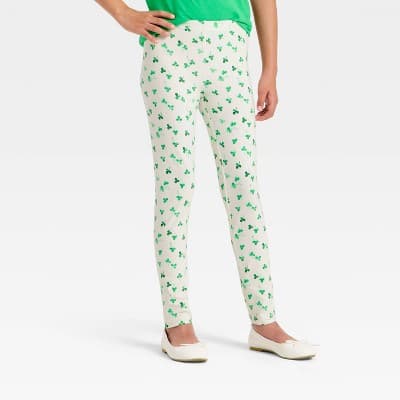 Girls' Shamrock Printed Leggings - Cat & Jack™ Cream M