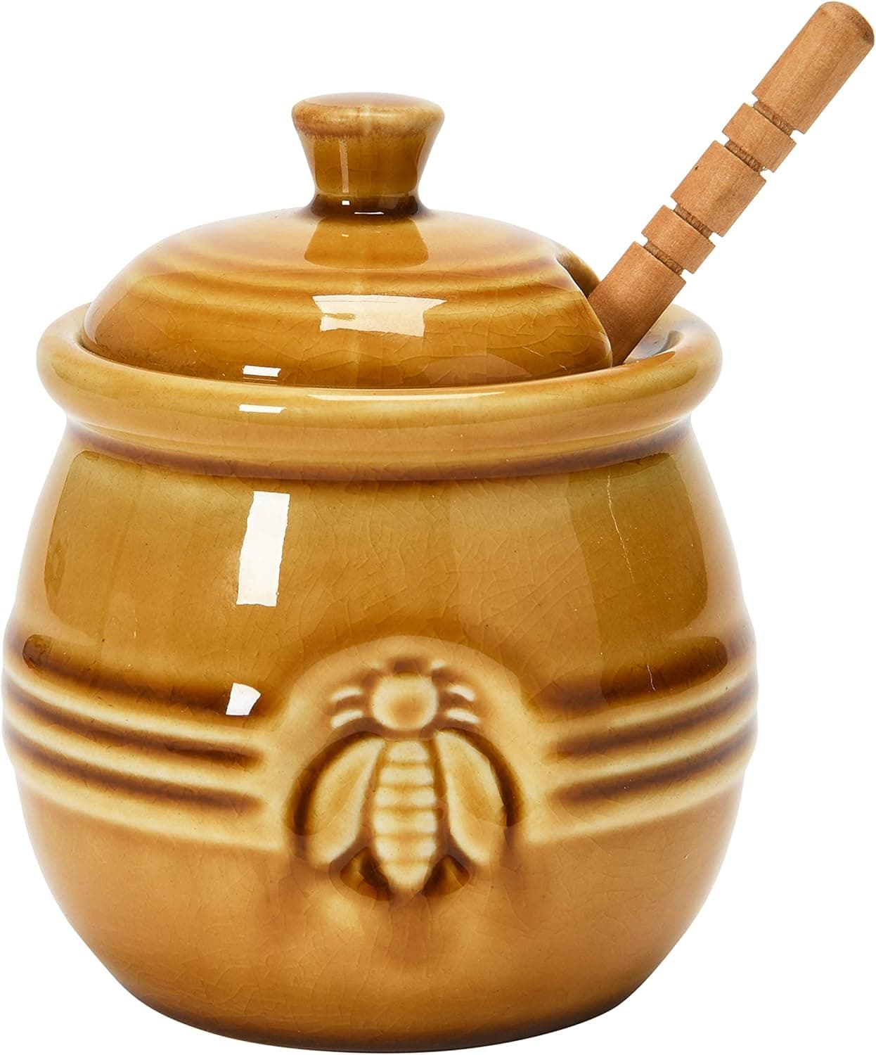 Farmhouse-Inspired Honey Pot with Wooden Dipper - Warm Amber Hues